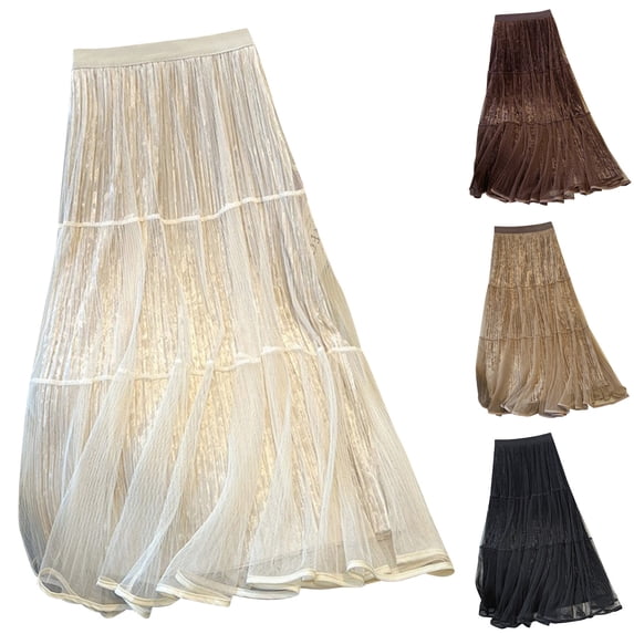 Paiwinds Women's High Waist A-Line Maxi Skirt with Pockets Flowy Solid Elastic Waist Casual Long Skirt for Beach and Holiday