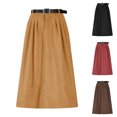 thumbnail image 1 of Paiwinds Women's High Waist Corduroy A-Line Long Skirt with Belt Solid Casual Flowy Skirt for Work and Everyday Temperament, 1 of 9