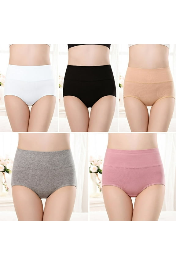 Women‘s High Waist Cotton Briefs 5 Pack - Double-Layer Crotch & No-Roll Waistband, Soft Breathable for Postpartum Recovery or Daily Comfort