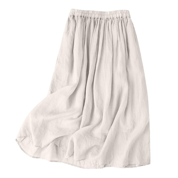 Paiwinds Women's High Waist Fold Elastic A-Line Midi Skirt Solid Color Flowy Loose Fit Casual Skirt for Work and Daily Wear