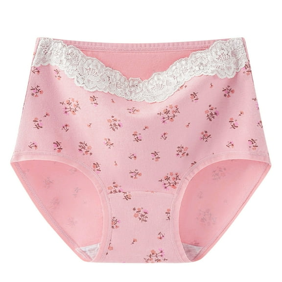 Paiwinds Women‘s High Waist Lace Trim Underwear - Breathable Cotton Briefs with Floral Print for a Feminine Touch (M-4XL, 5 Colors)