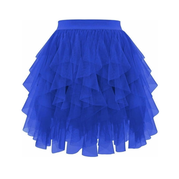 Paiwinds Women's High Waist Layered Puff Mesh Cake Mini Skirt Flowy Elastic Waist Solid Casual Skirt for Holiday and Party