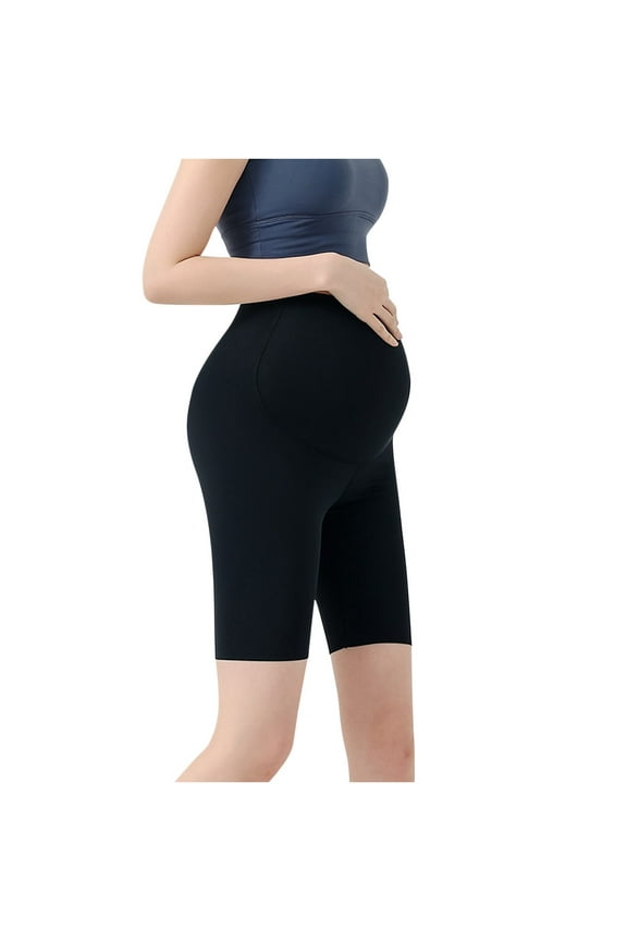 Women's High Waist Maternity Bike Shorts Nylon Spandex Slim Fit Pregnancy Yoga Shorts
