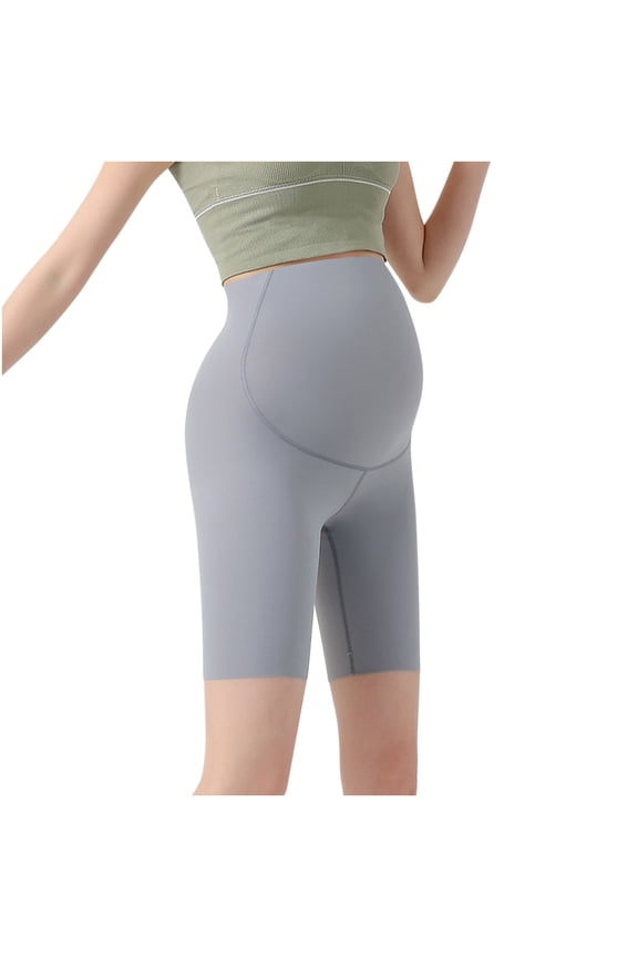 Women's High Waist Maternity Bike Shorts Nylon Spandex Slim Fit Pregnancy Yoga Shorts