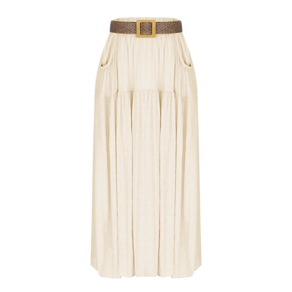 Paiwinds Women's High Waist Pleated A-Line Midi Skirt Solid Elastic Waist Flowy Casual Skirt for Office and Daily Wear