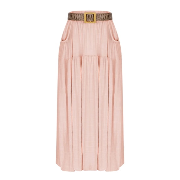 Paiwinds Women's High Waist Pleated A-Line Midi Skirt Solid Elastic Waist Flowy Casual Skirt for Office and Daily Wear