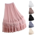 thumbnail image 1 of Paiwinds Women's High Waisted Lace Patchwork Mesh Pleated A-Line Midi Skirt with Elastic Waist, Soft Flowy Breathable Polyester for Casual Spring Summer, 1 of 9