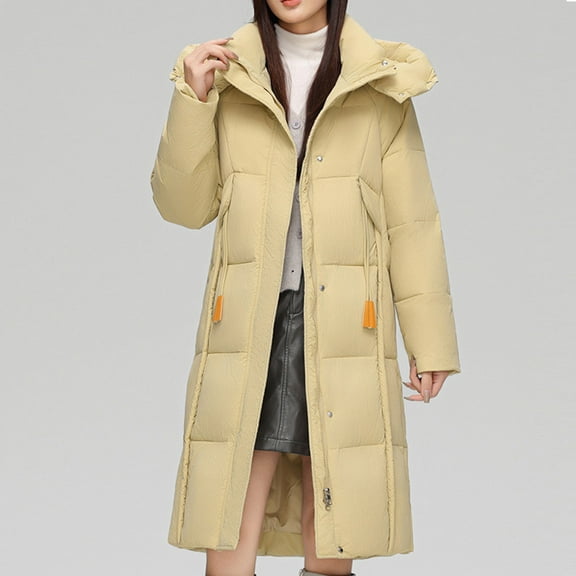Paiwinds Women's Loose Mid-Length Hooded Jacket, Fall and Winter Warm Outerwear with Full Zip Closure and Long Sleeves, Puffer Coat for Casual Style and Comfort