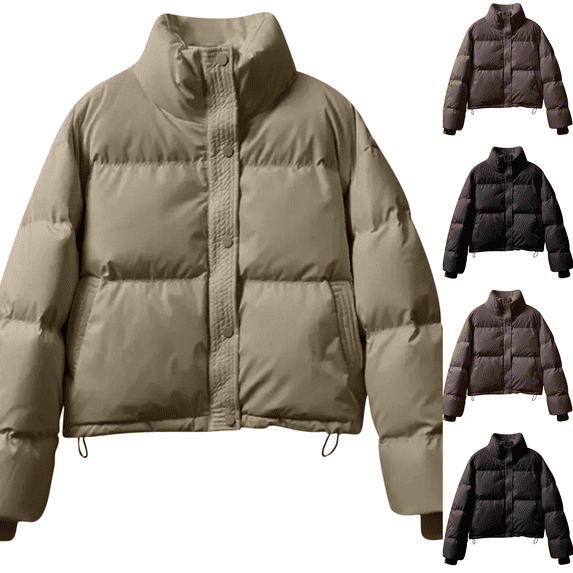 Paiwinds Women's Winter Jacket with Detachable Hood, Waist Length Overcoat with Stand Collar and Thick Padded Design, Outerwear for Cold Weather and Winter Activities