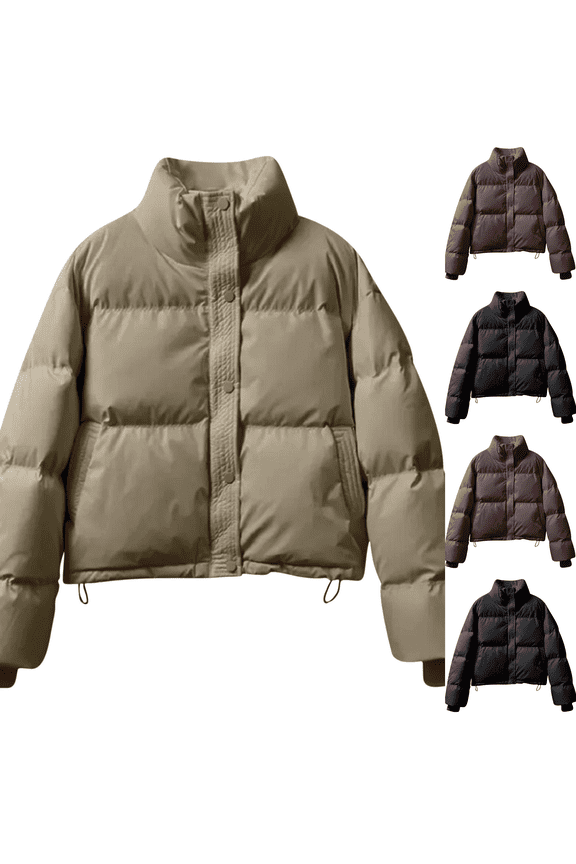 Women's Winter Jacket with Detachable Hood, Waist Length Overcoat with Stand Collar and Thick Padded Design, Outerwear for Cold Weather and Winter Activities