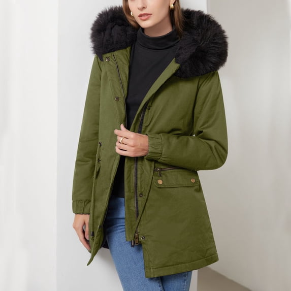 Paiwinds Women's Hooded Fleece Padded Jacket with Collar Button Closure Warm Cozy Coat for Cold Weather Outdoor Activities and Casual Winter Wear