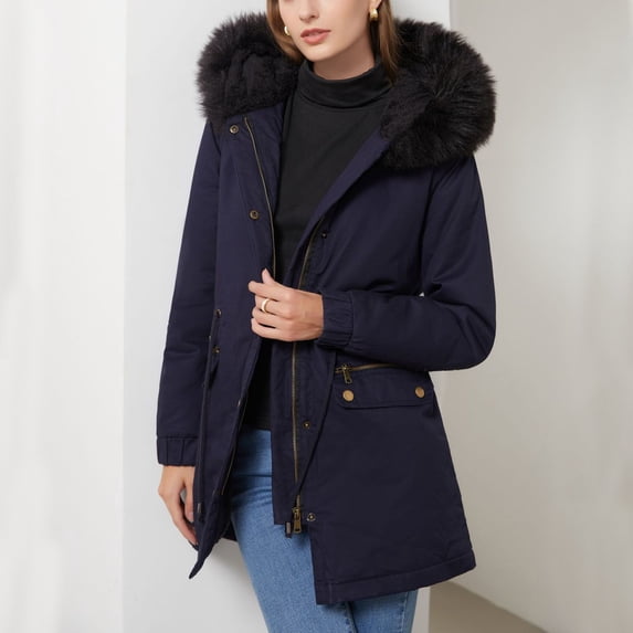 Paiwinds Women's Hooded Fleece Padded Jacket with Collar Button Closure Warm Cozy Coat for Cold Weather Outdoor Activities and Casual Winter Wear