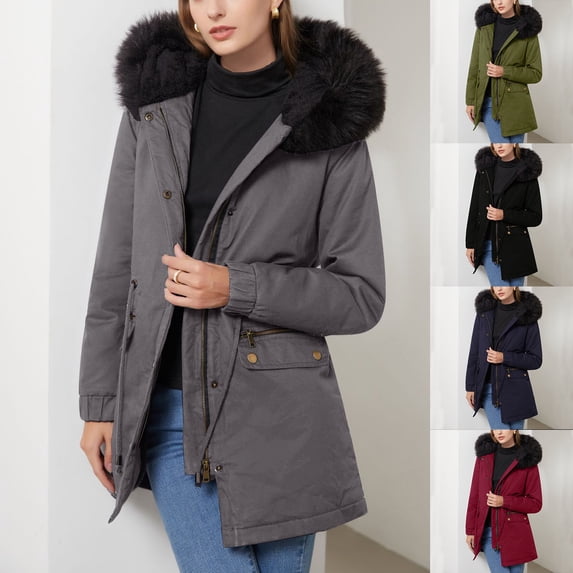 Paiwinds Women's Hooded Fleece Padded Jacket with Collar Button Closure Warm Cozy Coat for Cold Weather Outdoor Activities and Casual Winter Wear