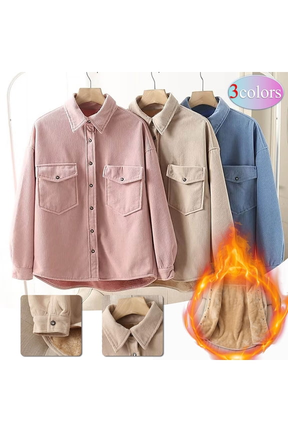 Women's Fall Casual Long Sleeve Hooded Coat, Pocket Button Design Corduroy Jacket with Lamb Fleece Lining, Outerwear for Seasonal Transition and Comfort