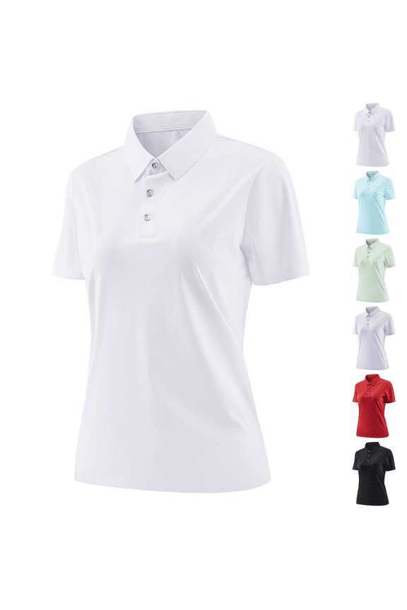 Women's Ice Silk Collar Short Sleeve Cool Touch Top - Breathable Nylon Spandex Blend Casual Shirt for Hot Weather, Daily Wear & Active Occasions