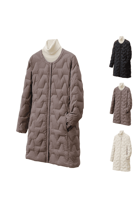 Women's Mid-Length Slim Down Jacket Removable Hood Lightweight Zipper Front Coat for Casual Wear and Cold Weather Layering