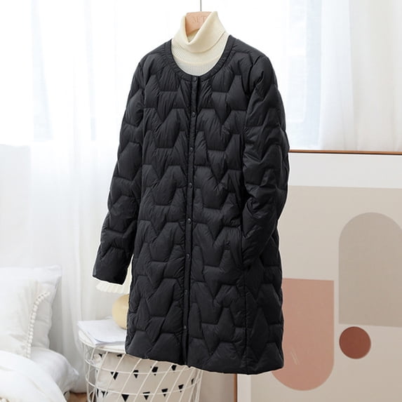 Paiwinds Women's Mid-Length Slim Down Jacket Removable Hood Lightweight Zipper Front Coat for Casual Wear and Cold Weather Layering