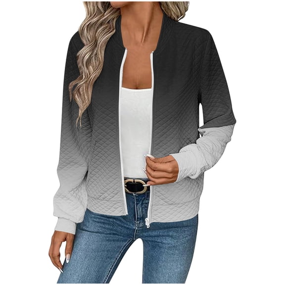 Paiwinds Women's Jacket with Gradient Printed Design and Zipper Closure for Long Sleeve Comfort and Casual Style in Winter Wear