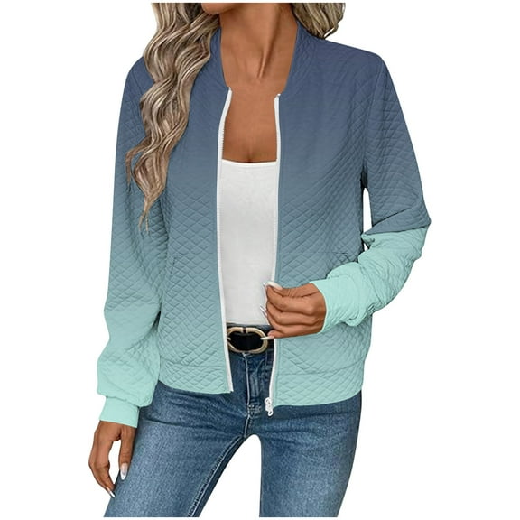 Paiwinds Women's Jacket with Gradient Printed Design and Zipper Closure for Long Sleeve Comfort and Casual Style in Winter Wear