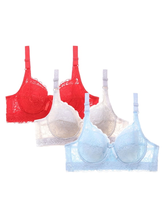 Women's Lace Bras 3-Pack Underwire Push Up Full Coverage Bra Plus Size Alluring Lingerie Comfort Support Everyday Bra Adjustable Straps