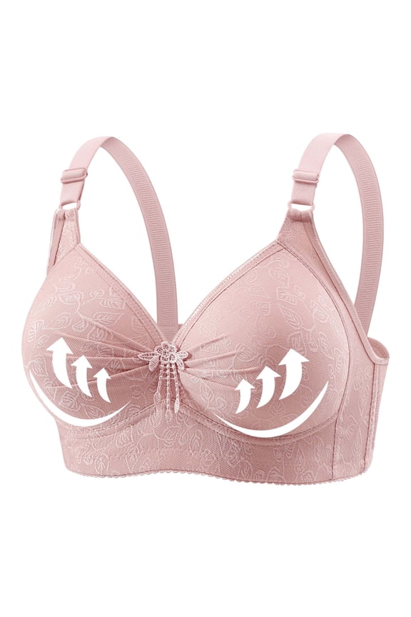 Women's Lace Flower Gathered Bra - No Underwire Plus Size BC Cup Comfort Support for Everyday Wear
