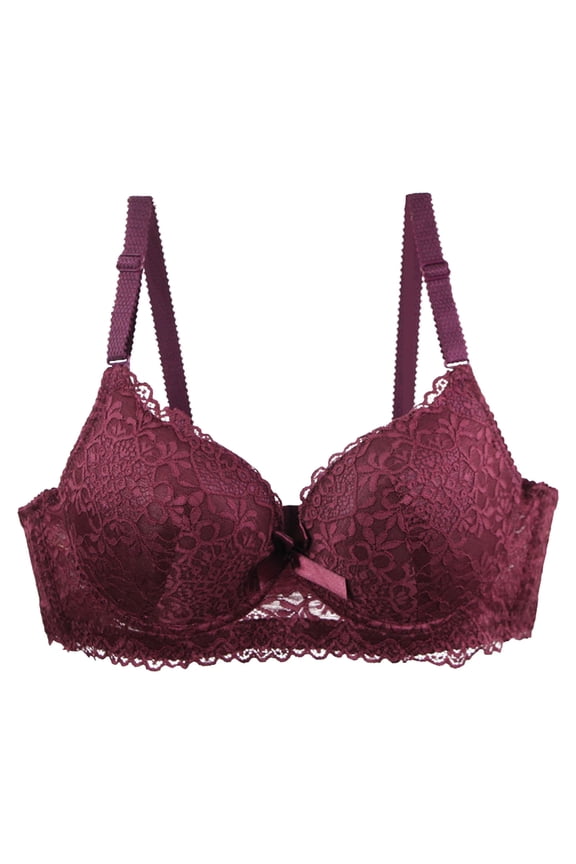 Women's Lace Push Up Bras, Seamless Everyday Bra for Women, Comfort Breathable T Shirt Bras, Back Closure Full Coverage Plunge Underwire Bras,Cup 75C-100C