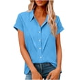 thumbnail image 1 of Paiwinds Women's Lapel Short Sleeve Loose Fit Button Top Casual Summer Tunic Blouse Soft Polyester Imitation Linen, 1 of 9