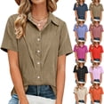 thumbnail image 1 of Paiwinds Women's Lapel Short Sleeve Loose Fit Button Top Casual Summer Tunic Blouse Soft Polyester Imitation Linen, 1 of 9