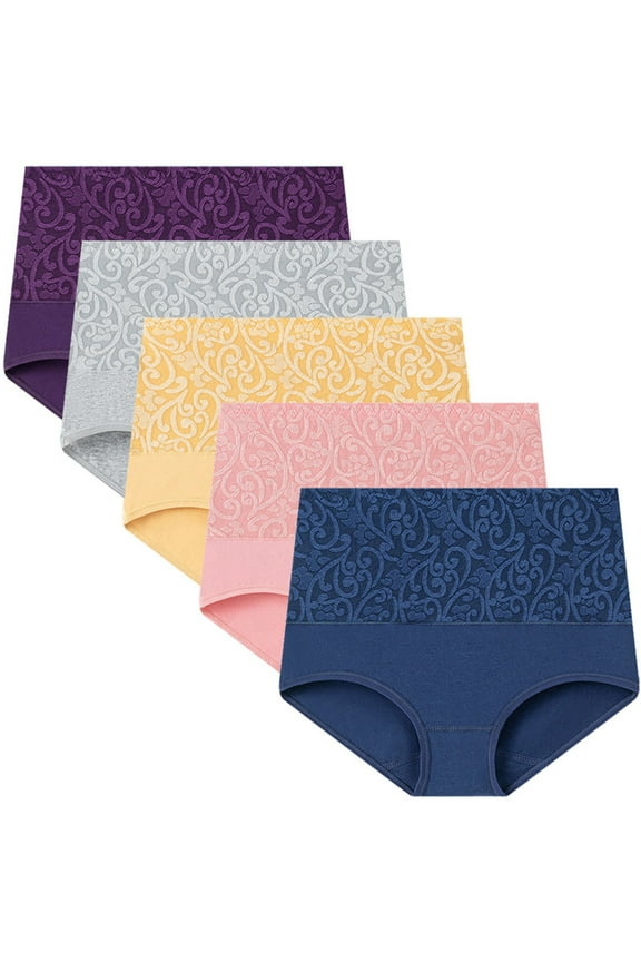 Women‘s Large Size High Waist Cotton Briefs 5 Pack - Tummy Control & Hip Lifting Underwear, Excellent Value and Comfort for Everyday Wear