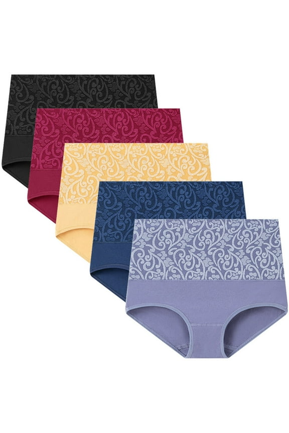 Women‘s Large Size High Waist Cotton Briefs 5 Pack - Tummy Control & Hip Lifting Underwear, Excellent Value and Comfort for Everyday Wear