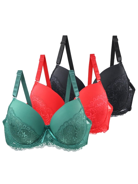 3-Pack Wireless Bras for Women Large Size Comfortable Breathable Lace Everyday No Rims Plus Size, Size 34C-42C