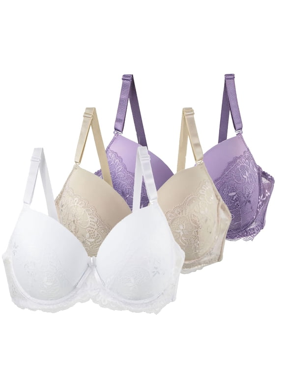 3-Pack Wireless Bras for Women Large Size Comfortable Breathable Lace Everyday No Rims Plus Size, Size 34C-42C