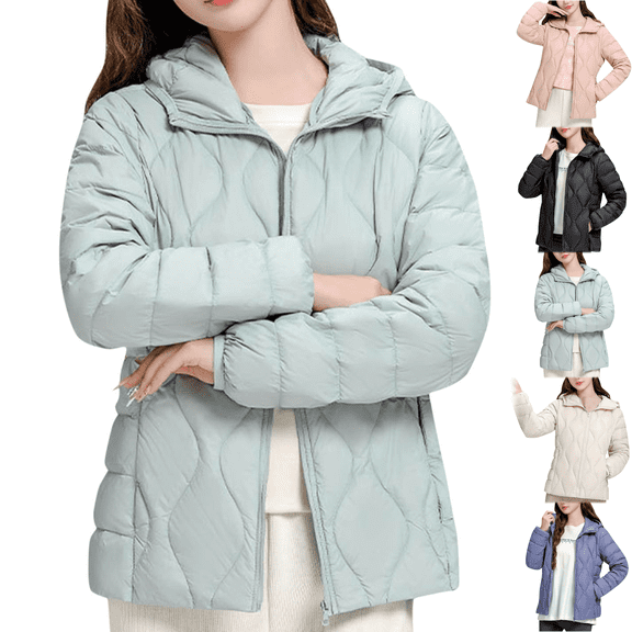 Paiwinds Women's Solid Color Lightweight Hooded Down Jacket with Short Cut and Long Sleeves, Versatile Puffer Coat for Daily Layering and Style