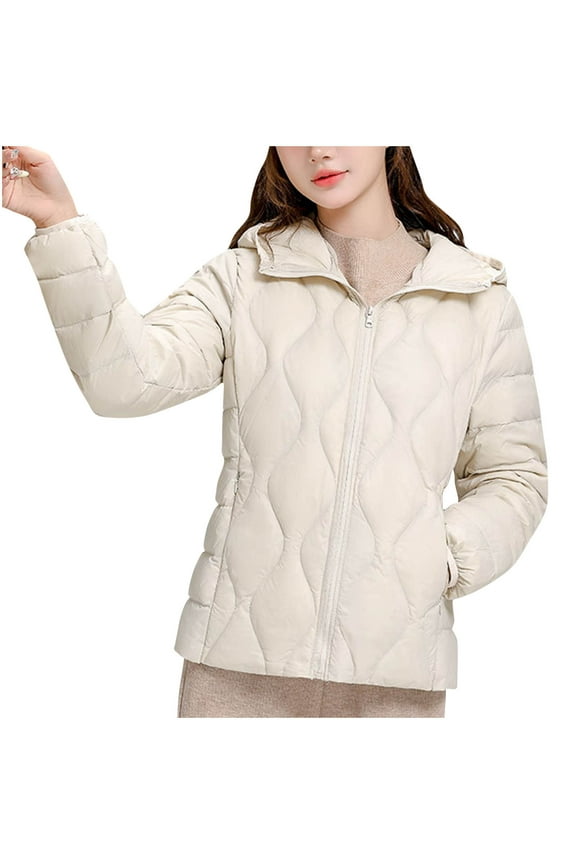 Women's Solid Color Lightweight Hooded Down Jacket with Short Cut and Long Sleeves, Versatile Puffer Coat for Daily Layering and Style
