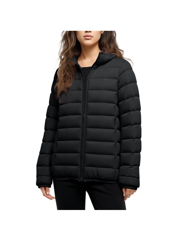 Women's Lightweight Hooded Down Jacket Short Style Zipper Front Slim Oversized Fit for Casual Outings and Cold Weather Daily Wear
