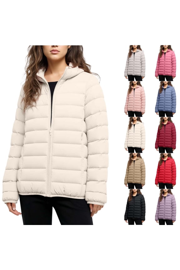 Women's Lightweight Hooded Down Jacket Short Style Zipper Front Slim Oversized Fit for Casual Outings and Cold Weather Daily Wear