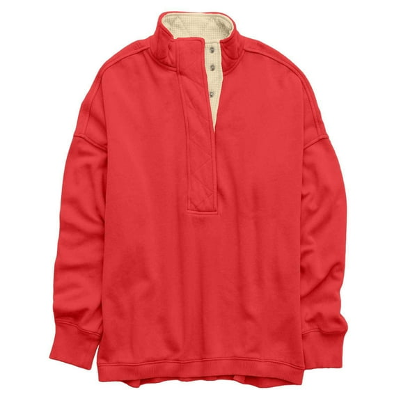 Paiwinds Women's Long Sleeve Collared Sweatshirt, Half-Placket Contrast Collar with Snap Buttons for Casual Wear Outings, Relaxed Fit