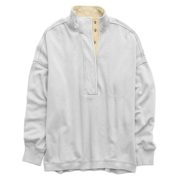 Paiwinds Women's Long Sleeve Collared Sweatshirt, Half-Placket Contrast Collar with Snap Buttons for Casual Wear Outings, Relaxed Fit