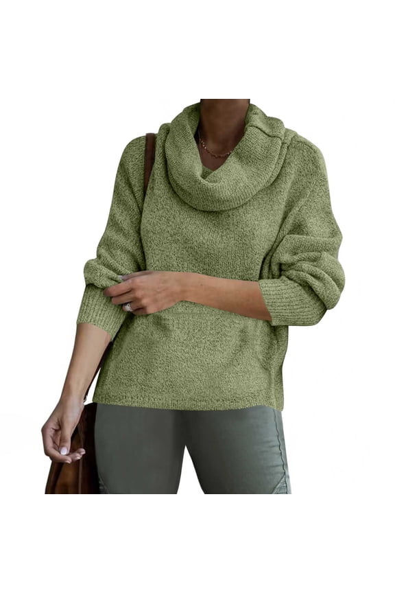 Women's Long Sleeve High Neck Sweater, Fashionable Lantern Sleeve Design for Cooler Weather Casual Wear Outdoor Activities, Cozy Stylish