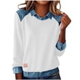 thumbnail image 1 of Paiwinds Women's Long Sleeve Lapel Pullover, Casual Denim Patchwork with Stitching Details for Daily Wear Outings and Relaxed Occasions, Soft Breathable, 1 of 9