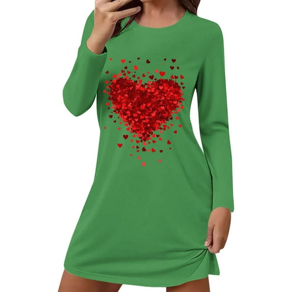 Paiwinds Women's Long Sleeve Round Neck Sleep Dress - Comfortable Above Knee Nightgown for Home and Loungewear, Soft Polyester Blend, Casual Sleepwear, S-2XL