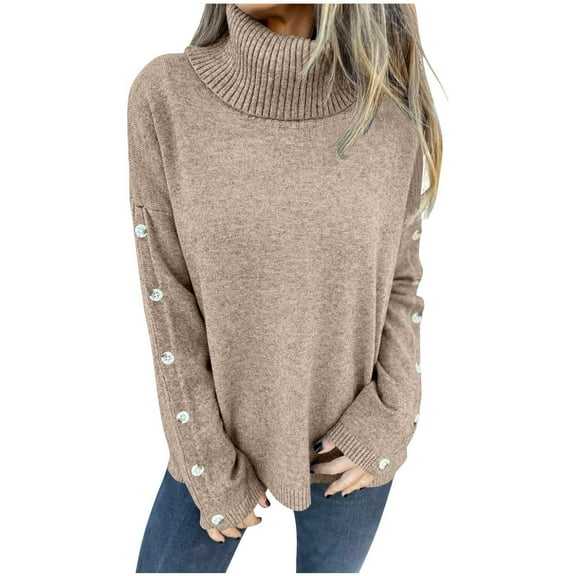 Paiwinds Women's Long Sleeve Turtleneck Sweater, Button Down Knit Design for Colder Weather Casual Occasions and Cozy Everyday Wear, Soft Warm