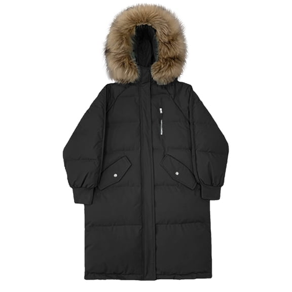 Paiwinds Women's Fall and Winter Long Sleeve Warm Puffer Jacket with Bread Design, Mid-Length Casual Cotton Coat for Cold Weather