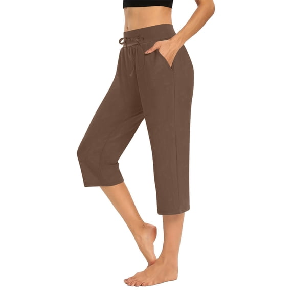 Paiwinds Women's Loose Fit Cropped Pants Elastic Waist with Pockets Summer Casual Palazzo Lounge Pants