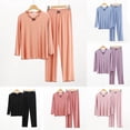 thumbnail image 1 of Paiwinds Collared Bow Tie Pajama Set for Women - Long Sleeve Top & Straight-Leg Pants, Soft Cotton Blend Cozy Home Loungewear, 1 of 6