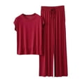 thumbnail image 1 of Paiwinds Women‘s Loose Modal Pajama Set - V-Neck Short Sleeve Top & Straight-Leg Pants, Soft Cotton Modal Blend Sleepwear for Home Lounge in Multiple Colors, 1 of 5