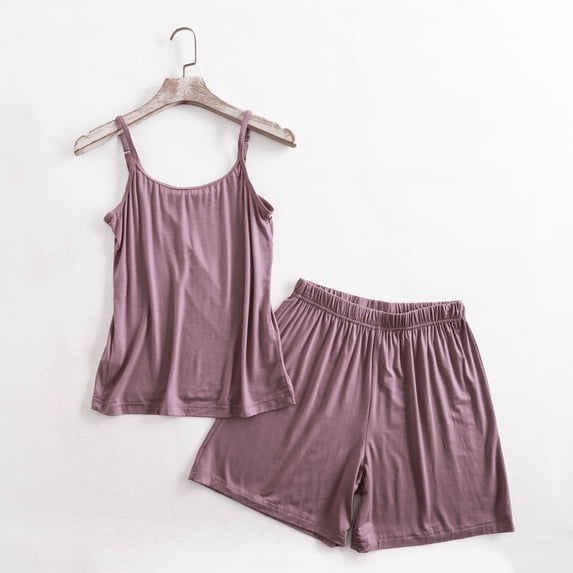 Paiwinds Women's Pajama Set - Loose Suspender Halter Neck Top & Breathable Shorts, Cotton Blend Perfect for Summer Comfort