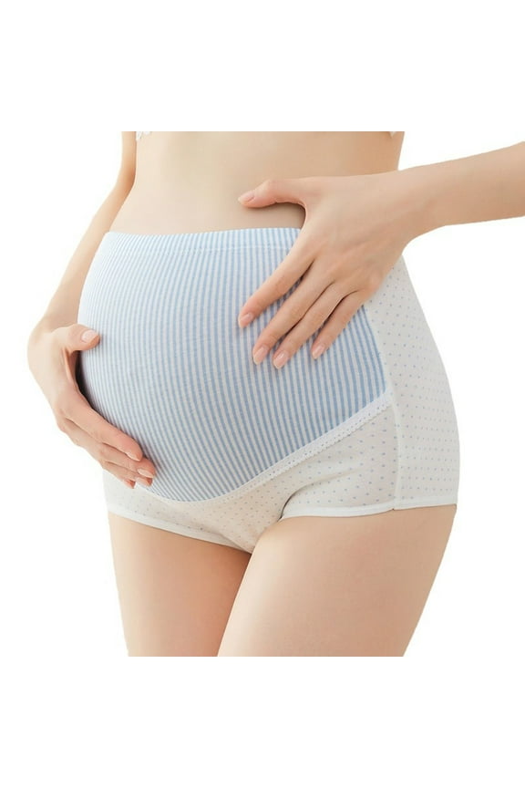 Womenâs Maternity Briefs for Late Pregnancy - High Waist Adjustable Breathable Underwear with Vertical Stripe & Polka Dot, Third Trimester Support