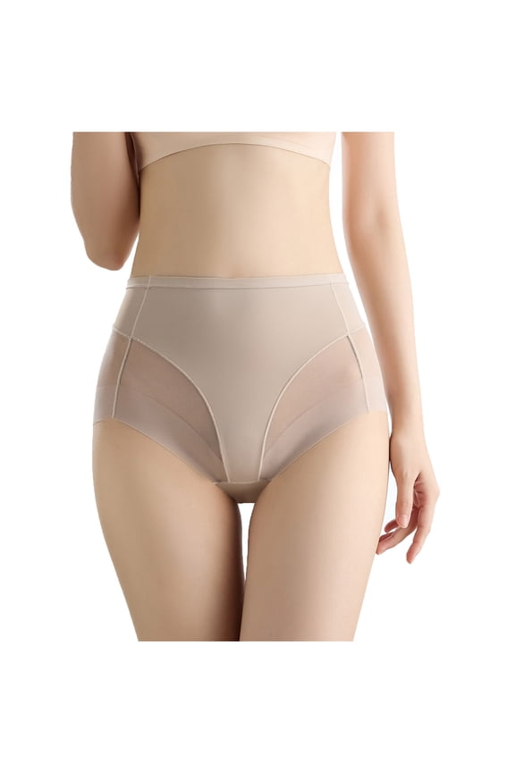 Women's Medium Waist Plus Size Solid Color Girdling Briefs Sheer Mesh Comfort Underpants with Feminine Touch, 1-Pack, Sizes M-2XL (Black, Light Blue, Pink, Brown)