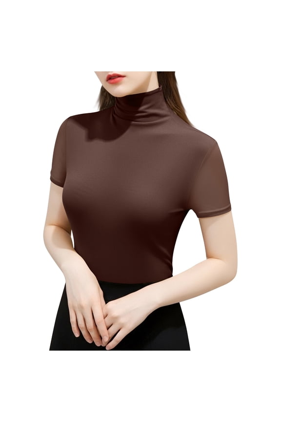 Women‘s Mesh High Neck Layering Top, Elastic Casual Shirt with Bottom Layer and Stretch Nylon Blend, Fashionable Cutout Design for Stylish Daily Wear
